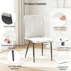 Dining Chair Set Of 2 White Kitchen Dining Room Chairs Comfortable Upholstered Faux Leather Chair Set Sturdy Metal Legs Comfy Back Armless Cushion Seat Non-slip Foot Pads For Restaurant Living Room