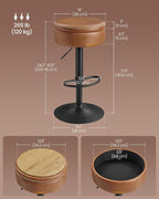 VASAGLE EKHO Collection - 360° Swivel Bar Stool, Height Adjustable Barstool with Storage, Synthetic Leather with Stitching, Mid-Century Modern, Kitchen Bar, Easy Assembly, Caramel Brown