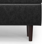 SIMPLIHOME Shay 48 inch Wide Mid Century Modern Rectangular Storage Ottoman in Distressed Black Vegan Faux Leather, Assembled, for The Living Room, Entryway and Family Room