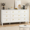 White 9 Drawers Dresser for Bedroom, 59'' Large Wood Dresser with Gold Handles, Modern Wide Chest of Storage Drawers for Hallway, Living Room