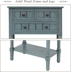 Knocbel Slim Antique Entry Console Table with Drawers & Bottom Open Shelf, Solid Wood Sofa Couch Table for Entryway Hallway Living Room (Navy)
