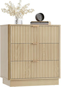 Mid Century Modern 3 Drawer Dresser for Bedroom, Fluted Wood Nightstand with Round Edge Design, Shallow Bedroom Storage for Closet, Living Room（Natural Oak）