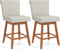 COSTWAY Swivel Bar Stools Set of 2, 27" Counter Height Bar Chairs with Rubber Wood Legs, Upholstered Linen Barstools with Back & Cushioned Seat, for Kitchen Island, Home, Beige (2,Beige)