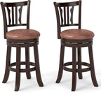 COSTWAY 26" Counter Height Stools Set of 2, Swivel High-Top Chairs with Backrest & Faux Leather Padded Seat, Rubber Wood Counter Barstools with Footrest for Kitchen, Dining Room, Pub (2,26'')
