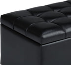 SIMPLIHOME Sienna 33 inch Wide Transitional Rectangle Storage Ottoman Bench in Midnight Black Vegan Faux Leather, Assembled, For the Living Room, Entryway and Family Room