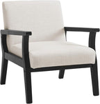 Mid Century Modern Accent Chair, Linen Upholstered Living Room Accent Armchair with Black Wood Frame, Farmhouse Chair Indoor Corner Chair for Living Room Bedroom, Beige