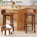 COSTWAY Solid Wood Bar Stools Set of 2, 29-inch Counter Height Chairs with Low Back and Footrest, Farmhouse Wooden Armless Barstools for Kitchen Island, Dining Room, Cafe, Breakfast, Brown