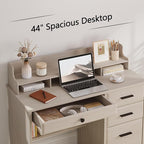 4 EVER WINNER Small Desk with Drawers, Computer Desk with File Cabinet & Monitor Stand, Home Office Desks with Drawers, Wood Writing Desk for Bedroom, Off White