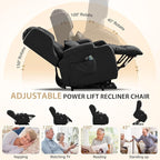 Power Lift Chair Recliner with Heat and Massage,Single Sofa Chair Recliner for Elderly,Electric Recliners Comfortable Lift Chairs for Living Room with Remote/Storage/Cup Holders/USB Port (Black)