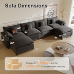 Cloud Couch, Modular Sectional Sofa with Ottoman, Charging Station, Throw Pillows, Cup Holders, Modern Convertible L Shaped Couches for Living Room, Bedroom (Classic Black, 152"- U Shape)