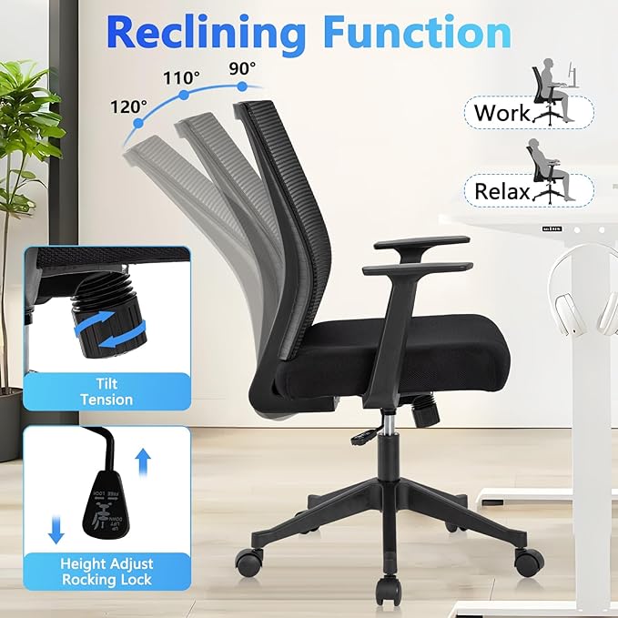CLATINA Home Office Chair Ergonomic Desk Chair Mesh Computer Chairs with Armrests Executive Rolling Wheels Swivel Heavy Duty Chairs Office, Home, Black 8 Pack