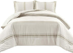 Lush Decor Farmhouse Stripe Reversible Cotton Comforter Set, 3 Piece Set, King, Neutral - Cozy Farmhouse Bedding Set - Rustic Decor - Striped Comforter - Modern Farmhouse Bedroom Decor