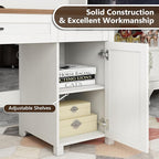 Vabches Farmhouse 47" Executive Desk, Computer Desk with 2 Drawers, Storage Cabinet and LED Light,Charging Hub, Home Office Desk with Hutch, Workstation for Home Office and Study.(Unique White)