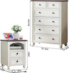 Dressers and Night Stand Set of 3, Wood 43.5" Tall Dresser and 18" Wide with Charging Station Chest of Drawers, Roman Column Nightstand Set of 2, Bedroom Furniture Dresser Suites for Home Living Room