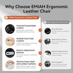 EMIAH Ergonomic Office Chair with Foot Rest Electric Reclining Office Chair with Adjustable Headrest, 8D Coordinated Armrests High Back Computer Chair with Lumbar Support,Sustainable Leather(Black)