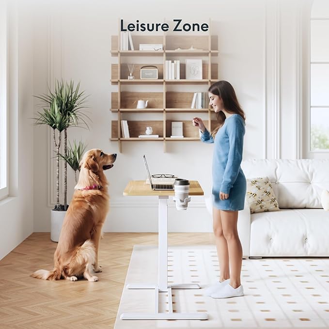 FLEXISPOT Adjustable C Table with Wheels, Mobile Snack Side End Table Sofa Couch Bedside Table Laptop Rolling Cart TV Tray Night Stand Small Space Side Table,(27.6" W x 15.7" D,Maple)