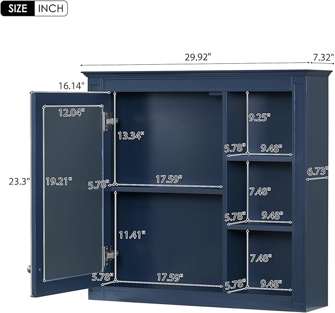 Bathroom Wall Cabinet with Mirror, 30'' x 28'' Medicine Cabinet with Mirror Door and Adjustable Shelves, Over Toilet Storage Cabinet, Wall-Mounted Bathroom Mirrors for Over Sink with Storage