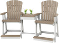 DutchCrafters Slat Fan Back Double Poly Adirondack Patio Chairs with Center Table (White & Weatherwood)