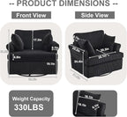 Karl home 39" Swivel Accent Chair,Oversized Seat Armchair W/2 Pillows and 4 Pockets,Modern Upholstered Corduroy Barrel Chairs,Comfy Single Sofa for Living Room,Reading,Bedroom and Office -Black