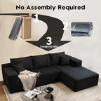107.5" Cloud Modular Sectional Sofa Couch with L-Shape Chaise,Modern Minimalist Upholstered Couches for Living Room Bedroom,Deep Seat Corner Couch，No Assembly Required (Black,Right Facing Chaise)