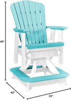 DutchCrafters Slat Fan Back Poly Balcony Adirondack Swivel Glider with Footrest Outdoor Patio Chair (White & Aruba Blue)