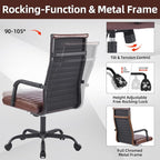 Office Chair, Ergonomic Executive Conference Room Chairs, Ribbed Leather Desk Chair with Lumbar Support, Adjustable Height Mid-Back Swivel Chair with Padded Seat and Square Tube Armrests