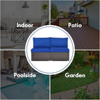 COSTWAY 2PCS PE Rattan Armless Sofa, Wicker Patio Conversation Set Chairs with Soft Cushion, Outdoor Sectional Furniture for Yard, Poolside (Navy)