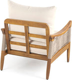 Christopher Knight Home Havets Patio Acacia Wood Club Chair with Woven Rope, Comfortable Outdoor Armchair, Water-Repellent Thick Cushion Deep Seating for Porch, Garden, Backyard, Balcony, Teak+Beige