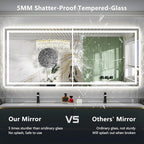 88x38 Inch LED Bathroom Mirror with Lights Front and Backlit Lighted Vanity Mirror for Bathroom Wall with 3 Colors Dimmable Anti-Fog Memory Shatter-Proof IP54 Waterproof Horizontal/Vertical