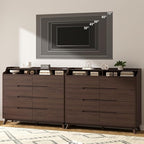 Dresser for Bedroom with 8 Drawers, 55" Large Dresser & Chest of Drawers with Charging Station, Wood Closet Clothes Storage Tall Dressers Organizer for Bedroom Living Room Hallway, Brown