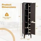 COSTWAY Tall Bathroom Storage Cabinet, 5-Tier Freestanding Linen Tower Cabinet with 2 Doors, Wooden Side Storage Organizer, Narrow Slim Floor Cabinet for Bathroom, Living Room, Kitchen (Brown)