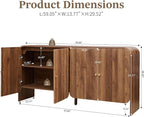 Fluted Sideboard Buffet Cabinet with Storage, 59'' Curved Buffet Cabinet with 4 Doors & Shleves, Modern Credenza Wood Coffee Bar Table Console for Dining Room Kitchen Living Room Entryway, Walnut