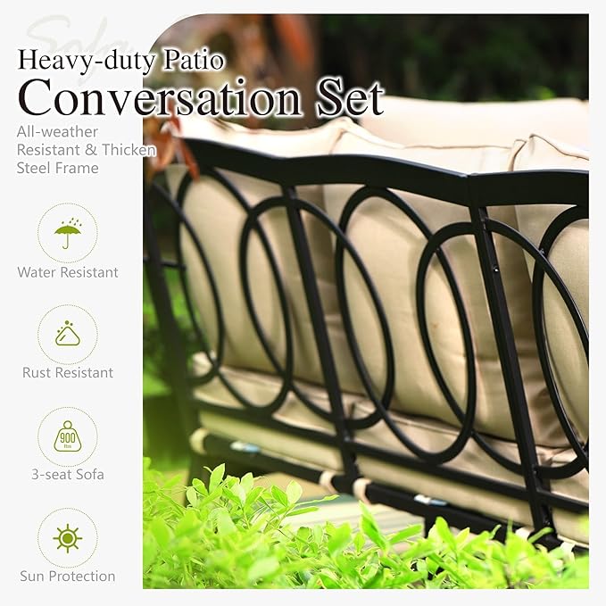 Sophia & William Patio Furniture Set, Outdoor Metal Conversation Set 7 Seats with 3-Seater Sofa, 2 Motion Chairs, 1 Loveseat, 1 Coffee Table for Seating, Lawn Porch Backyard,Beige