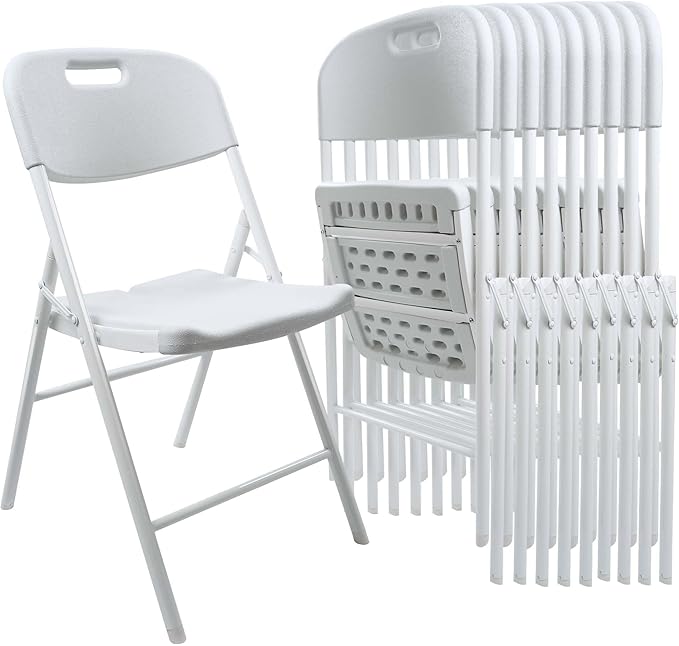 10 Pack Folding Chair, 700 lb Weight Capacity,Indoor/Outdoor Heavy Duty Foldable Chairs for Restaurants, Kitchens, Picnics, Races, Parties & Weddings. (10, White)