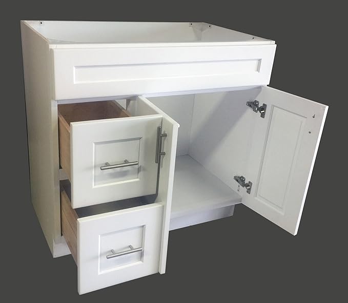 White Shaker Single-sink Bathroom Vanity Base Cabinet 36" Wide x 21" Deep WS-V3621D
