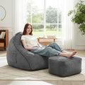 Cloud Bean Bag Chair with Ottoman for Adults, Comfy Corduroy Chaise Lounge Chair with High-Resilience Foam, Oversized Boneless Reading Chair for Bedroom & Living Room (Grey)