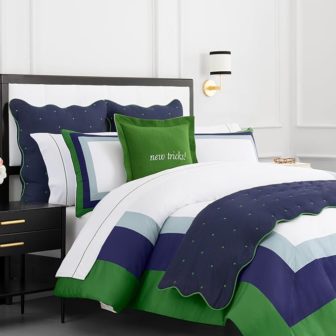 kate spade new york Old Habits, New Tricks Reversible Decorative Pillow for Bed or Sofa, Cotton and Linen Cover Throw Pillow, 18 x 18, Green