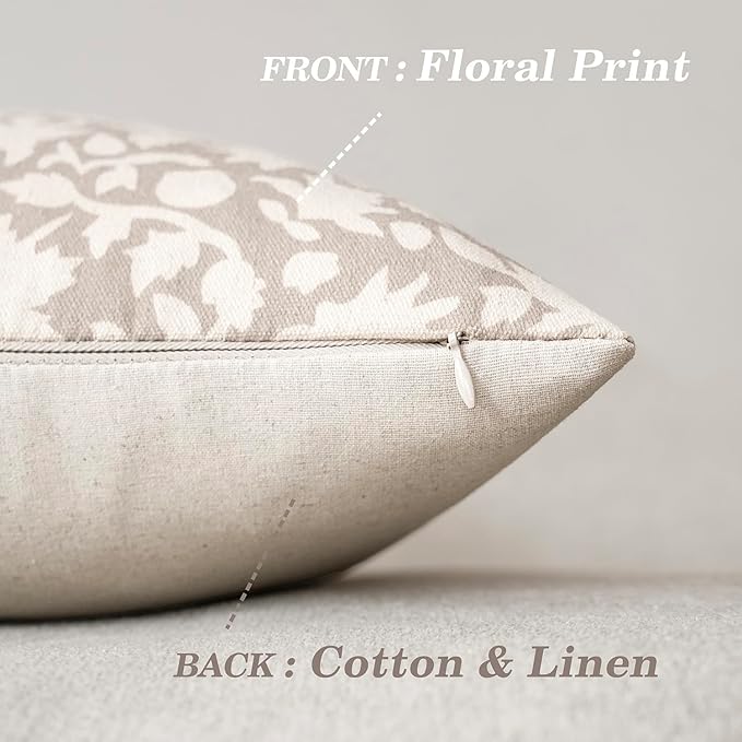Foindtower Set of 2 Decorative Neutral Floral Throw Pillow Covers Accent Farmhouse Cushion Covers Boho Vintage Pillowcase for Couch Sofa Bedroom Living Room Home Decor,20×20 Inch,Ivory Beige