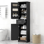 Bathroom Tall Storage Cabinet, Floor Freestanding Storage Cabinet with 2 Doors, One Drawer, Door Shelve Design, and Adjustable Shelf for Bathroom, Office, Multi-Use Organizer, Black