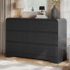 Black Dresser, Modern 6 Drawers Dressers & Chest of Drawers with Pre-installed Slide&Curved Profile Design, 47" Wide Wood Closet Clothes Storage Dressers Organizer for Bedroom Living Room Hallway