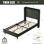 PINJU Twin Size Bed Frame, Upholstered Platform Bed with Modern Vertical Striped Wingback Headboard with Wooden Slats, Easy to Assemble No Noise Free (Green, Twin)