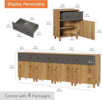 WAMPAT Set of 4 Storage Cabinets for Living Room, Modern Wood Accent Cabinets Sideboard with Drawers, Doors, and Adjustable Shelves for Dining Room, Kitchen, Entryway, Oak Brown & Dark Grey