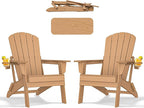 nevilywood Folding Adirondack Chair - Extended Ergonomic Backrest, Cup Holder - Easy Assembly - Durable HDPE Plastic, Weather Resistant & Maintenance-Free - Lawn, Patio, Deck Supports 380lbs Teak