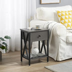 VECELO End Tables, Modern Nightstand with Drawer & Shelf, Night Stand for Bedroom Living Room,Industrial Metal Frame