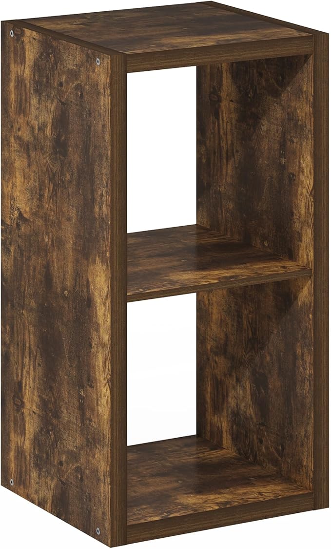 Furinno Cubicle Book Shelf, 2-Cube Thick Frame Bookshelf, Horizontally & Vertically Reversible Bookcase with Open Back, 14.6 x 15.9 x 30, for Living Room, Bedroom, Home Office, Amber Pine