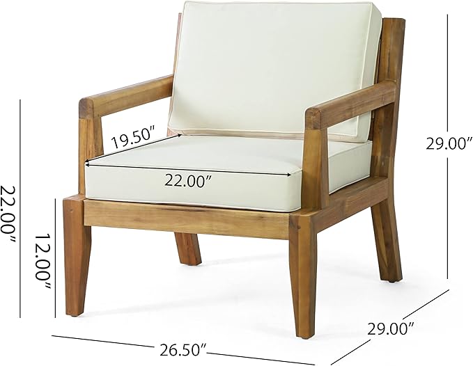 Christopher Knight Home Rossville Outdoor Club Chairs, Teak Finish + Beige