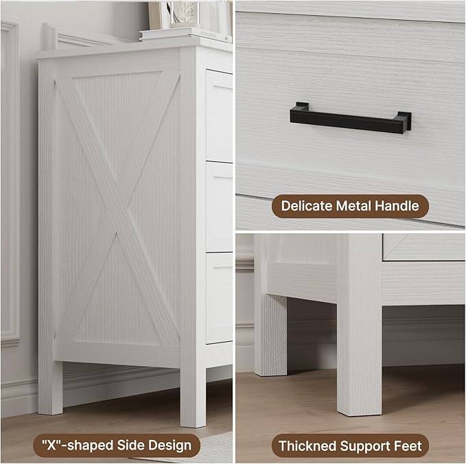 LYNSOM Farmhouse 6 Drawers Dresser for Bedroom, Wood Rustic Wide Chest of Drawers with Deep Drawers, Metal Handle, Storage Dressers Organizer for Hallway