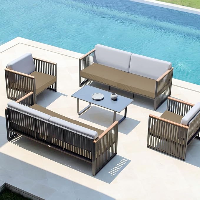 Easy-Going Waterproof Patio Cushion Covers 24x24x4 inch 2 Pack Replacement Non-Slip Outdoor Seat Cushion Slipcover with Zipper. Camel