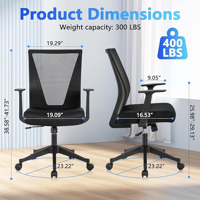 CLATINA Home Office Chair Ergonomic Desk Chair Mesh Computer Chairs with Armrests Executive Rolling Wheels Swivel Heavy Duty Chairs Office, Home 1 Pack