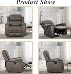 EBELLO Grey Recliner Chair, Single Overstuffed Sofa Recliners, Breathable Faux Leather Manual Reclining Chairs with Hidden Cup Holder, Arm and Back for Adults, Living Room, Bedroom, Grey